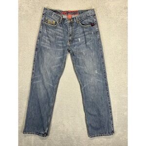 Request Jeans Mens 34x34 (32x32) Blue Distressed Denim Straight Leg Mid Rise